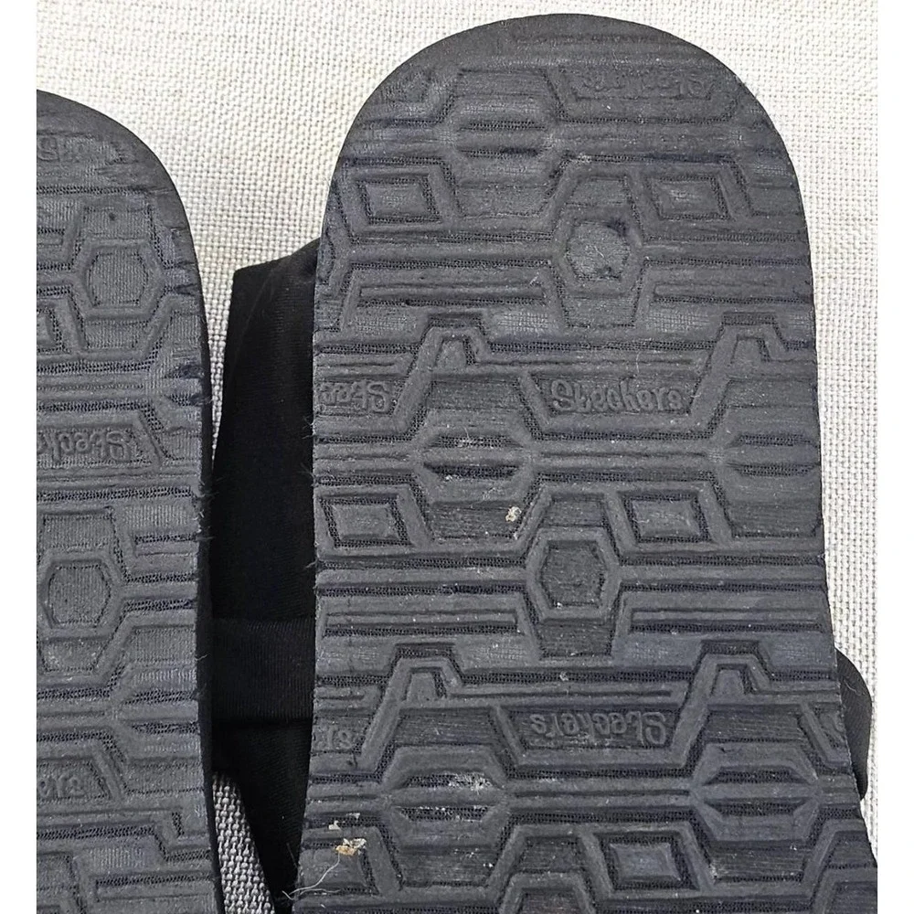 Skechers Bobs Knotted Fabric Ankle Strap Sandals‎ Black Yoga Foam Comfort Womens